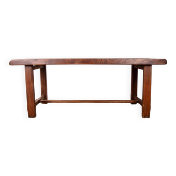 Grande table à manger brutaliste en Orme massif esprit Olavi Hanninen 1960.