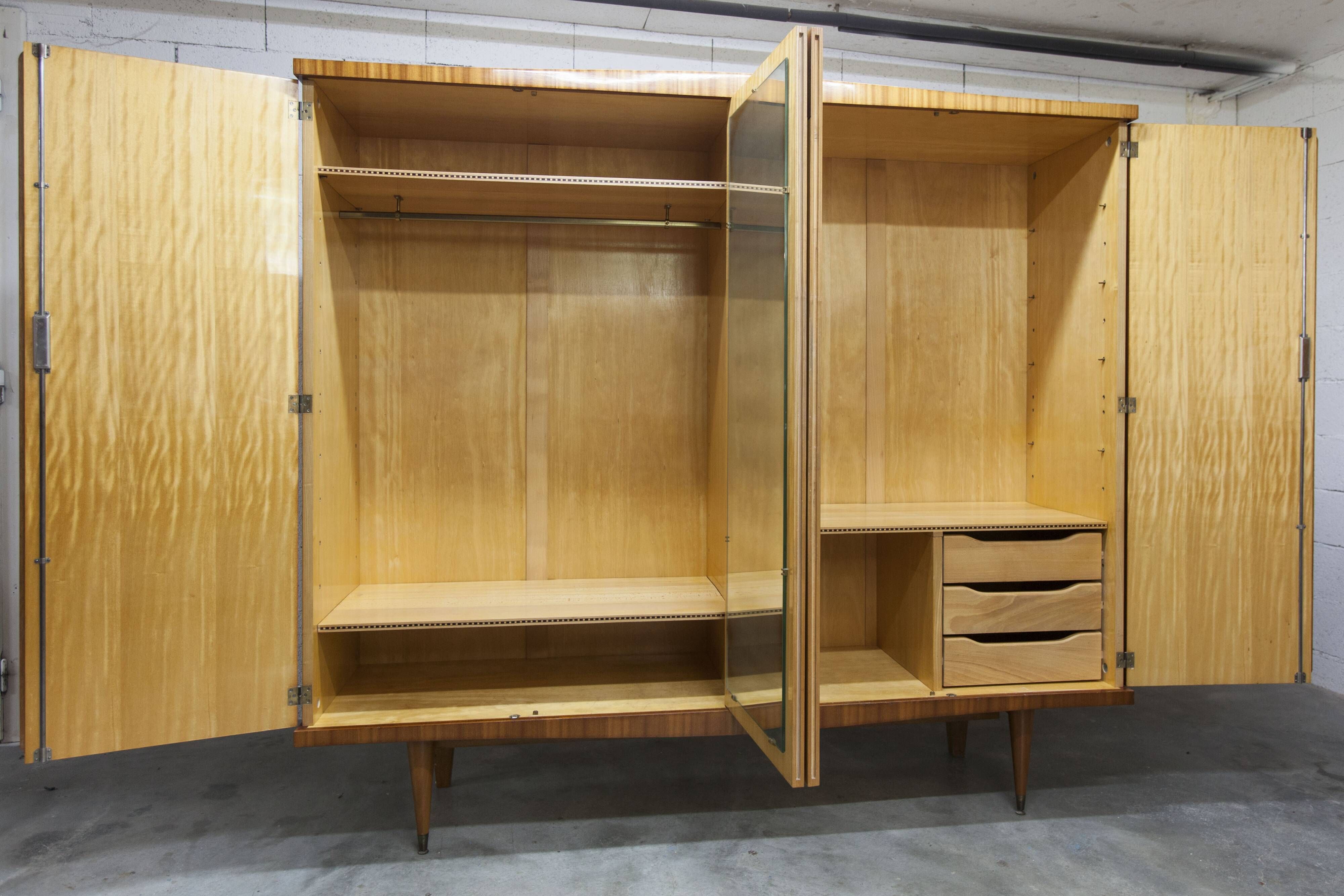 1960 Scandinavian wardrobe, atypical blond wood varnished, 4 doors 3