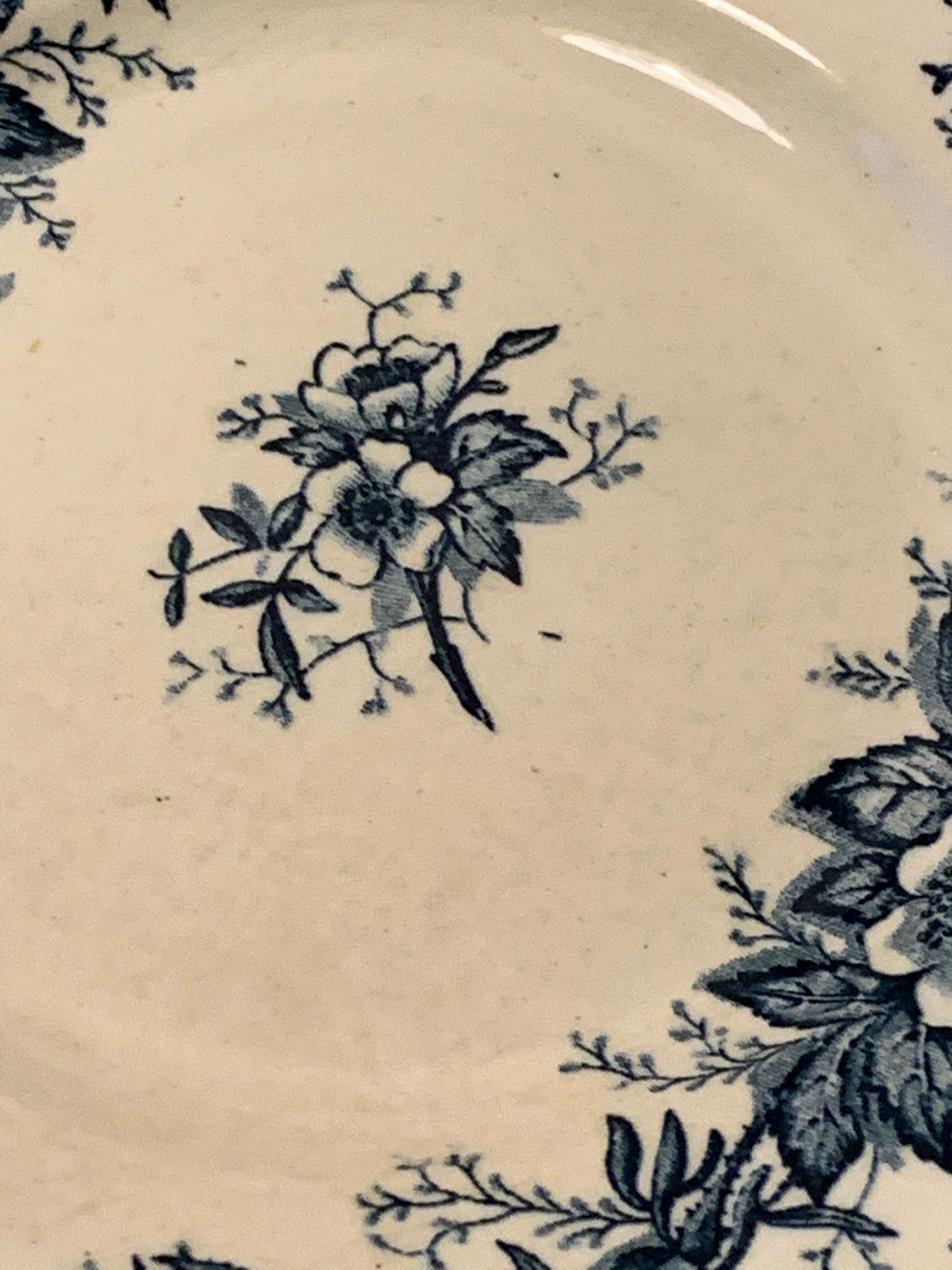 Set of 12 old blue dessert plates Eglantines, Iron Land, HB and Co.