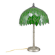 Lampe palmier en bronze argenté et abat-jour feuillage en vitrail vert, Art Nouveau, 1900