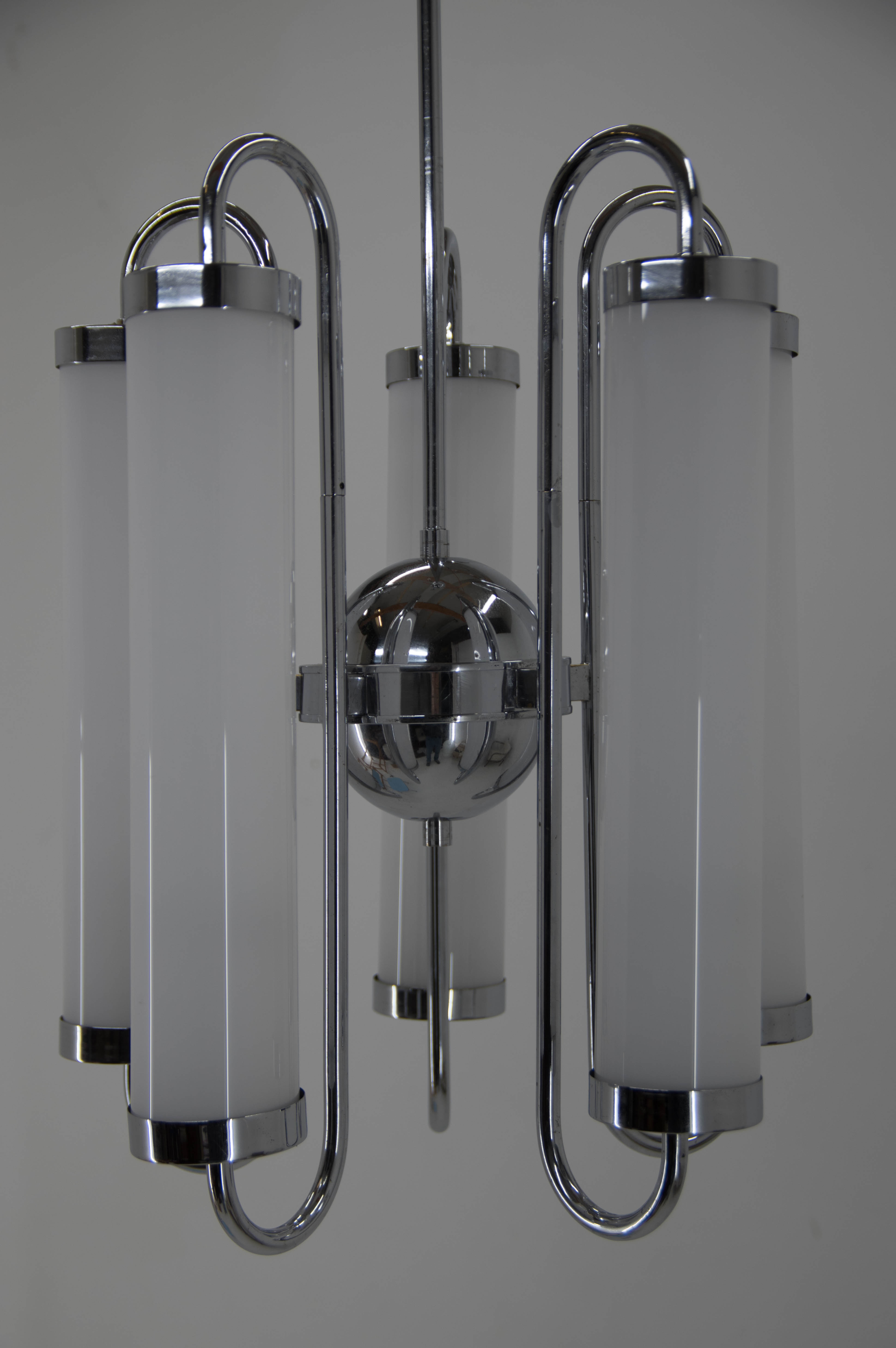 5-flamming tubular bauhaus chandelier, 1930s