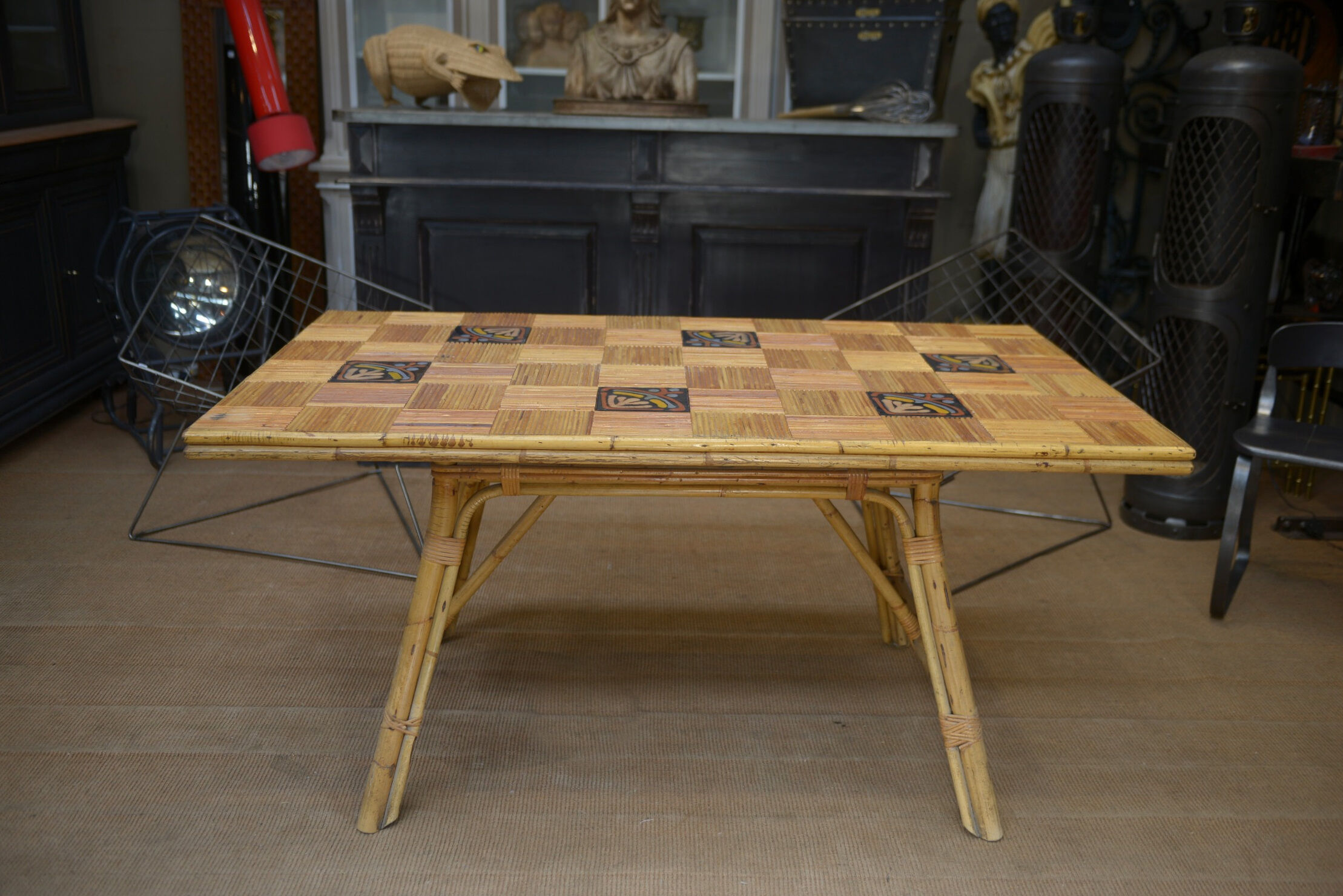 Rattan and ceramic table 1960