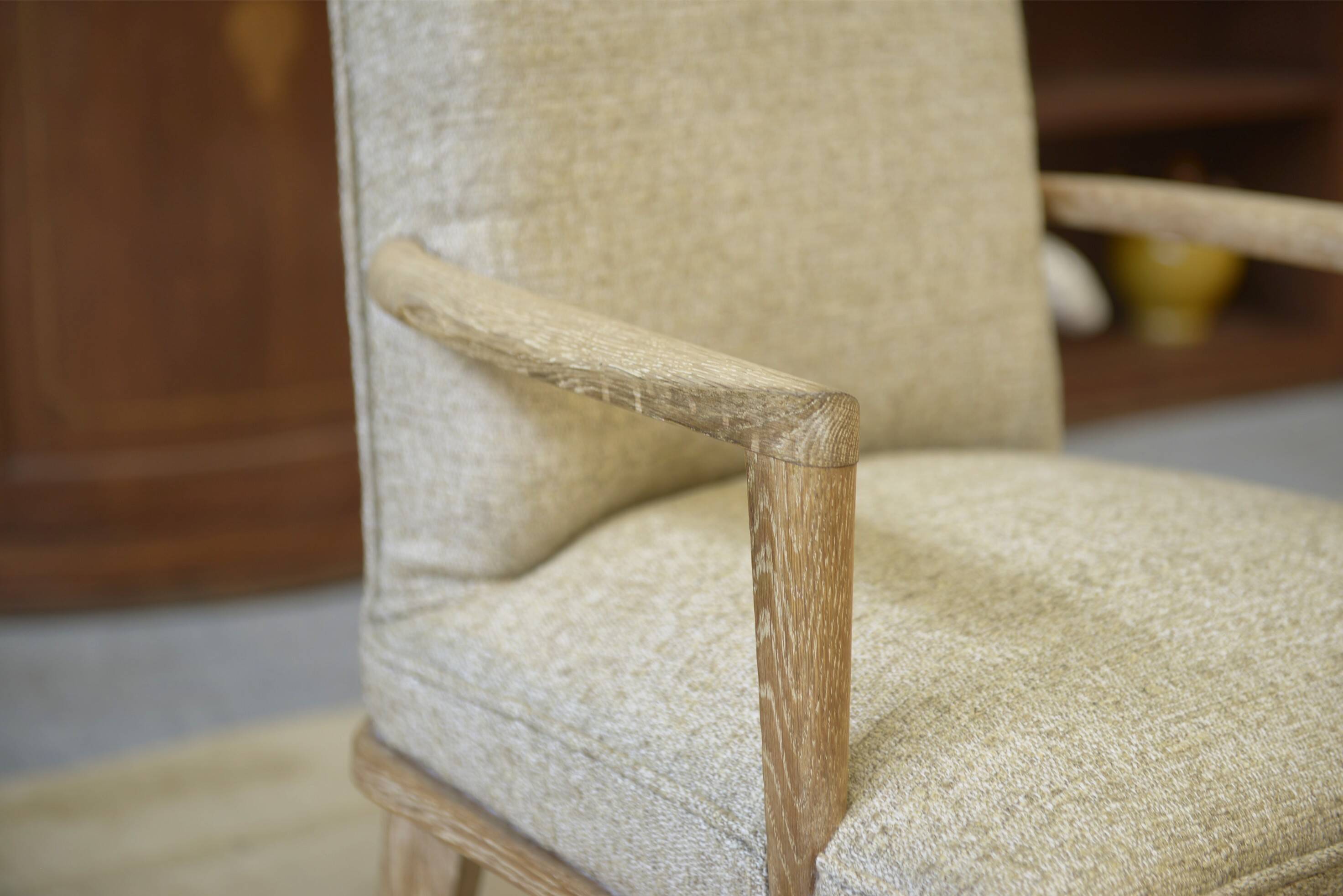 Rare pair of cerused oak armchairs, confidential creation attributed to Suzanne Guiguichon, 1940s.