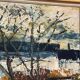 Large Original Swedish Oil on Panel – “Landscape with Houses and Trees” by Stig Hallblom – Signed – Vintage & Framed 90×59.5cm (35.4"×23.4")