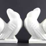 Manufacture de saint-clément, années 1930, paire de serre-livres figurant des pigeons.
