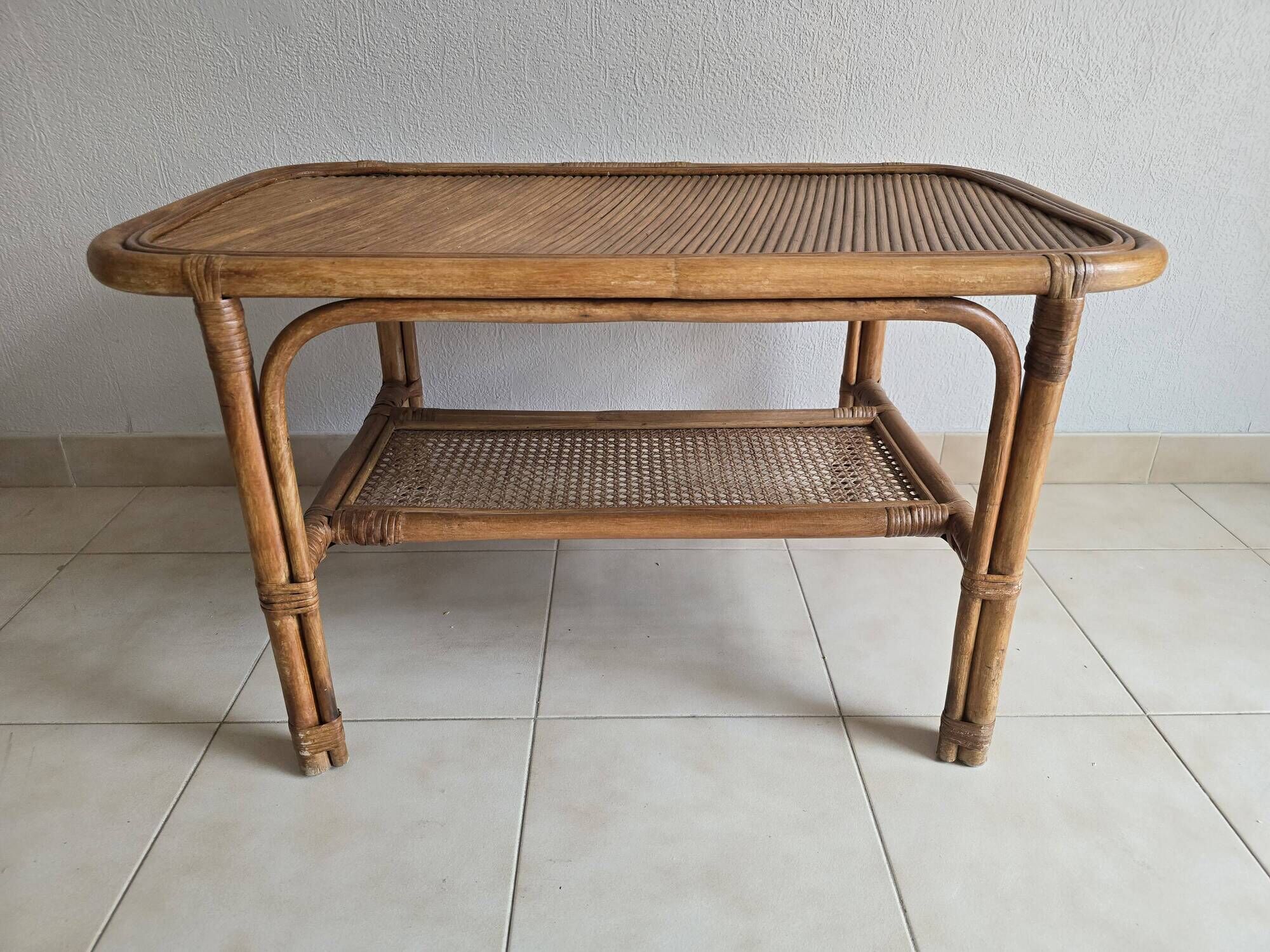 Vintage coffee table in rattan and cane – 1960s/70s