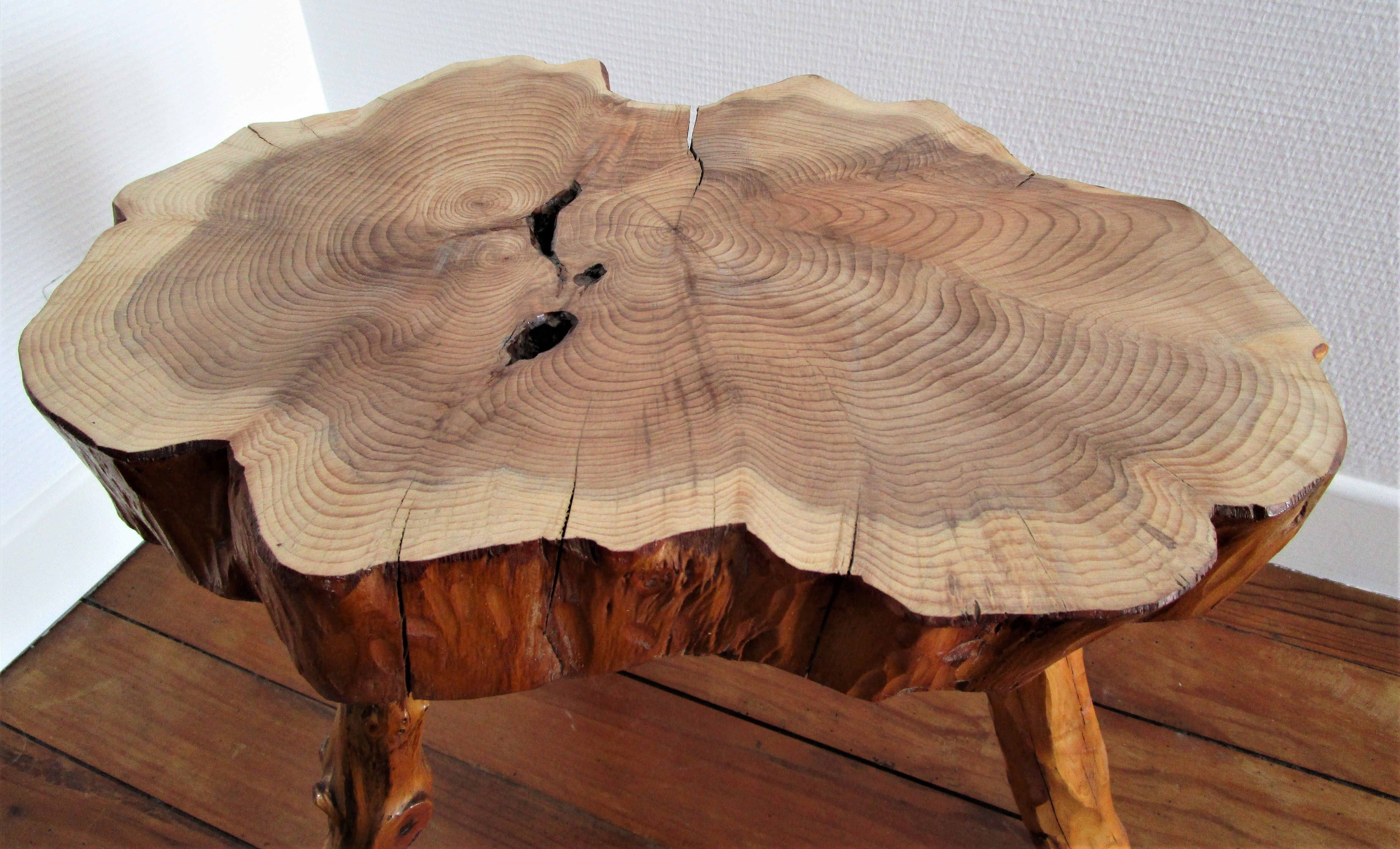 Coffee table solid wood tripod vintage folk art