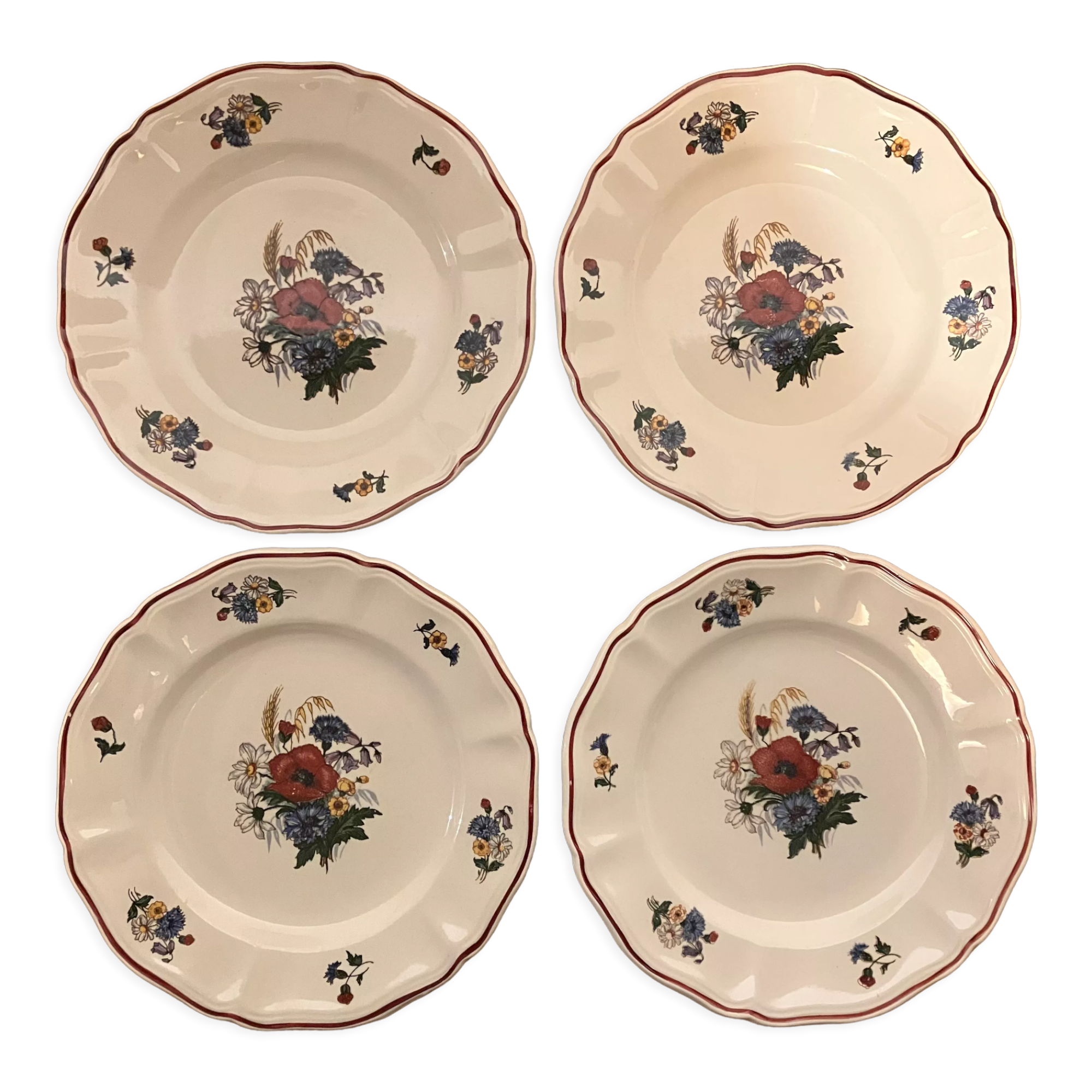 Set of 4 flat plates and 4 dessert plates Sarreguemines, Agreste service