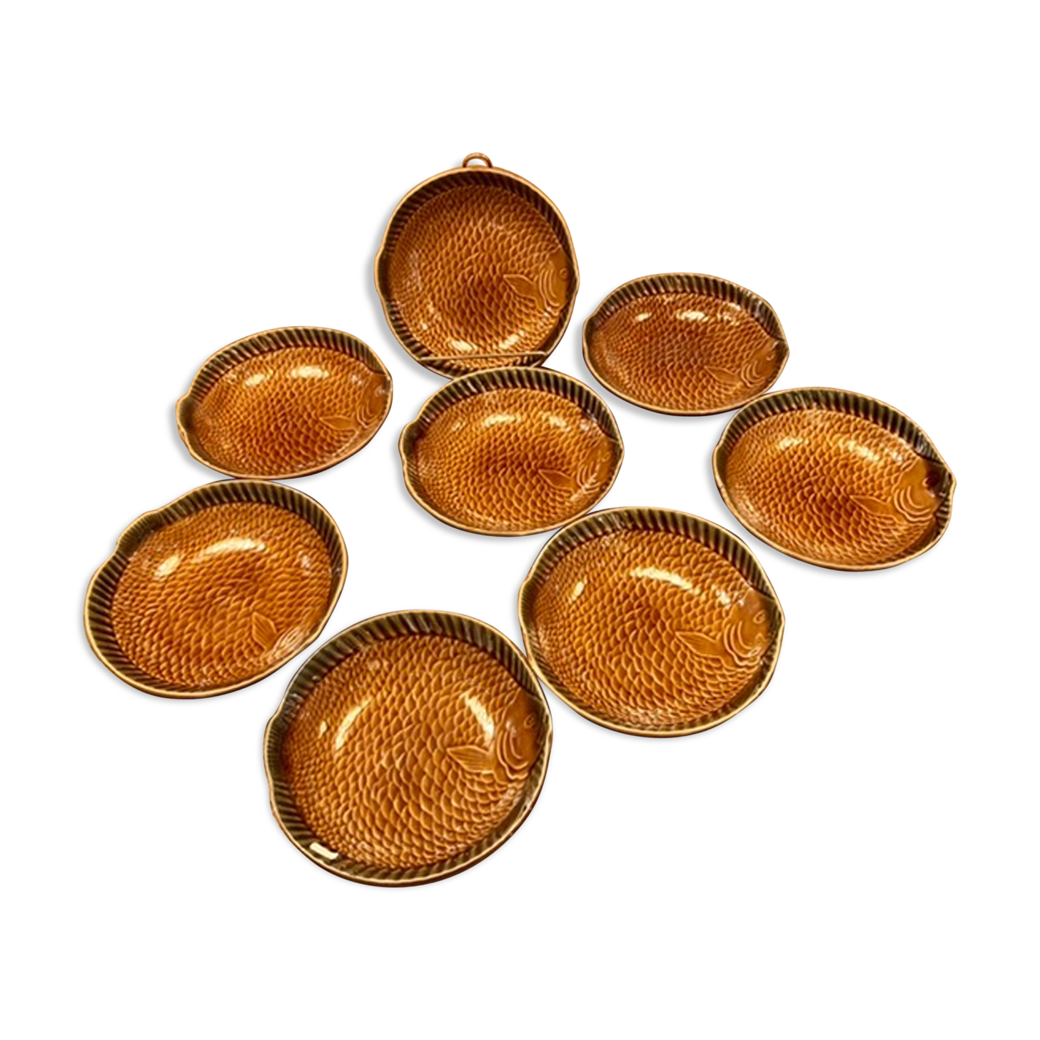 Series of 8 hollow plates Sarreguemines fish