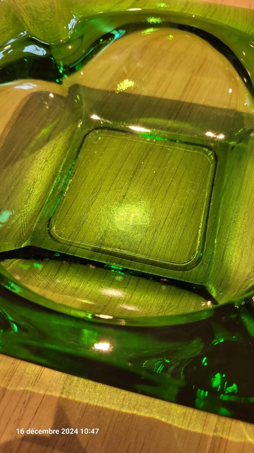Green glass ashtray