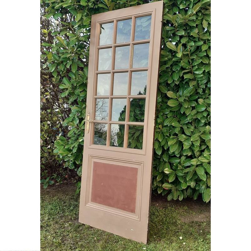 Old moulded glass communication door 221x83cm 15 small panes