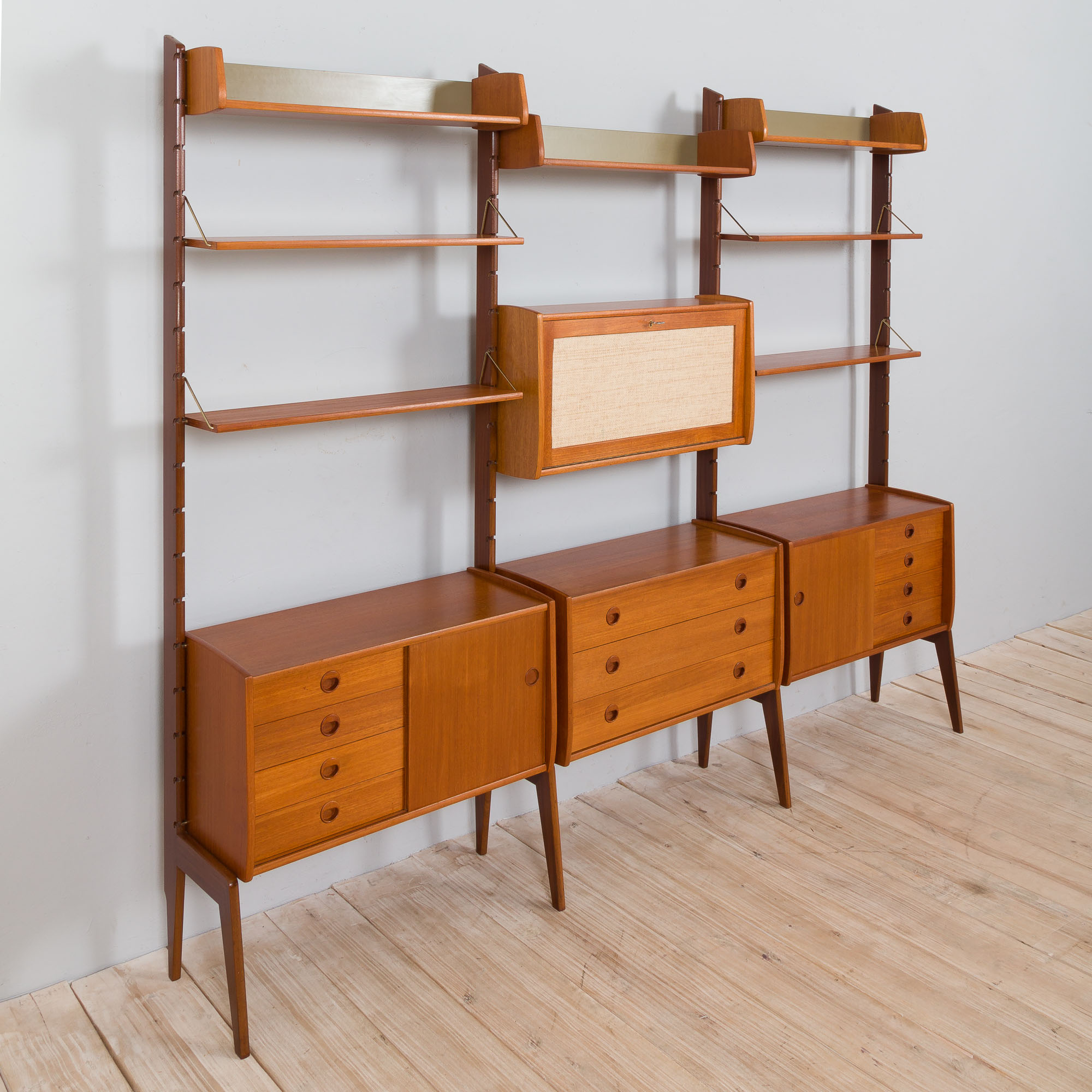 Scandinavian  free standing  Ergo wall unit bar cabinet and 3 cabinets and with 7 shelves,  by John
