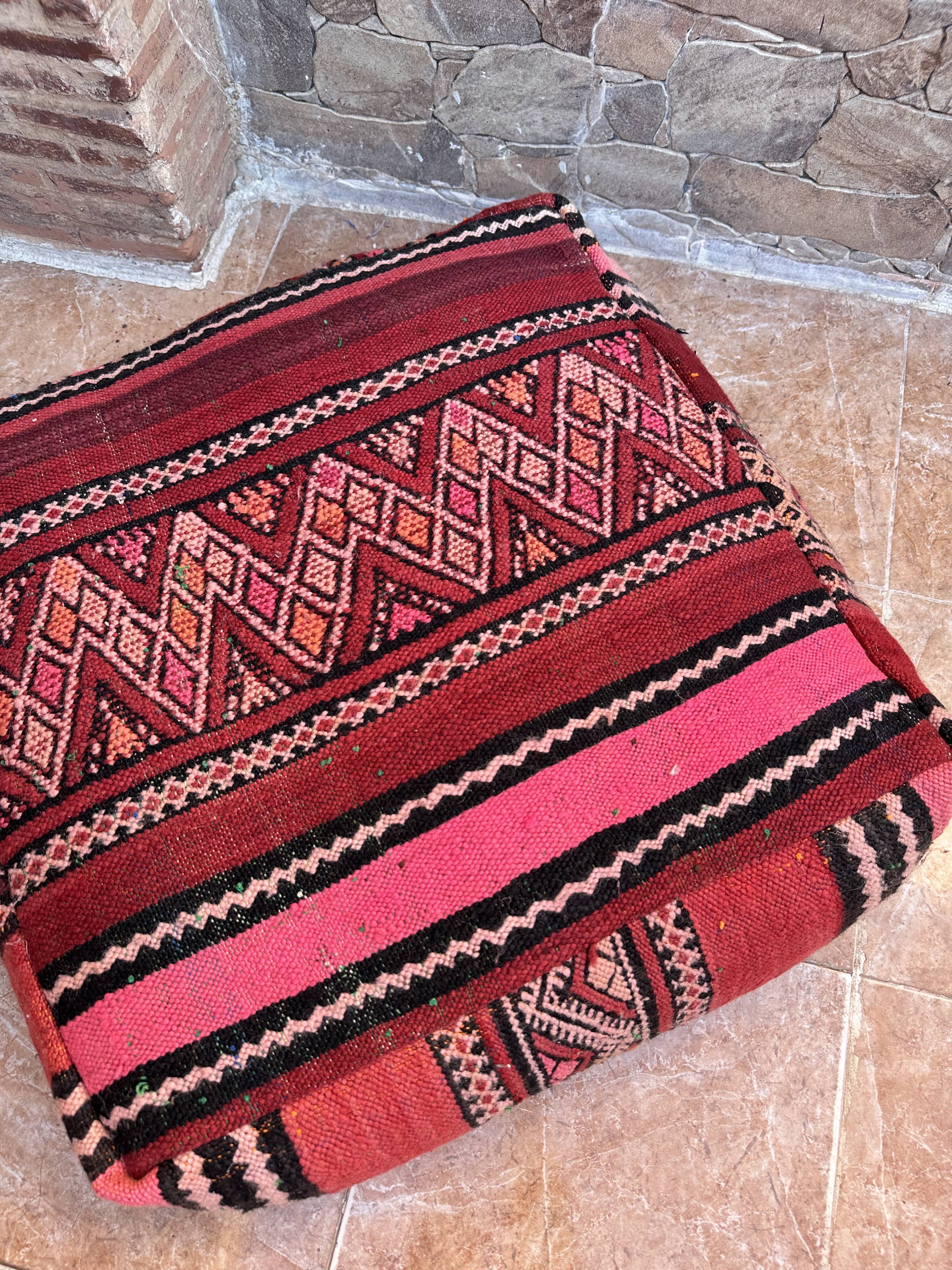 Handmade Berber Kilim pouf, floor cushion
