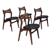1960s, set of 4 reupholstered Danish dining chairs, design by Erik Buck.