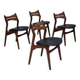 1960s, set of 4 reupholstered Danish dining chairs, design by Erik Buck.