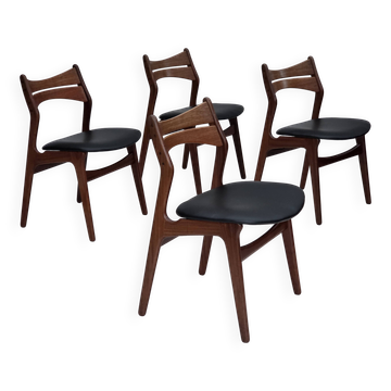 Années 1960, ensemble de 4 chaises de salle à manger danoises rembourrées, design par Erik Buck.