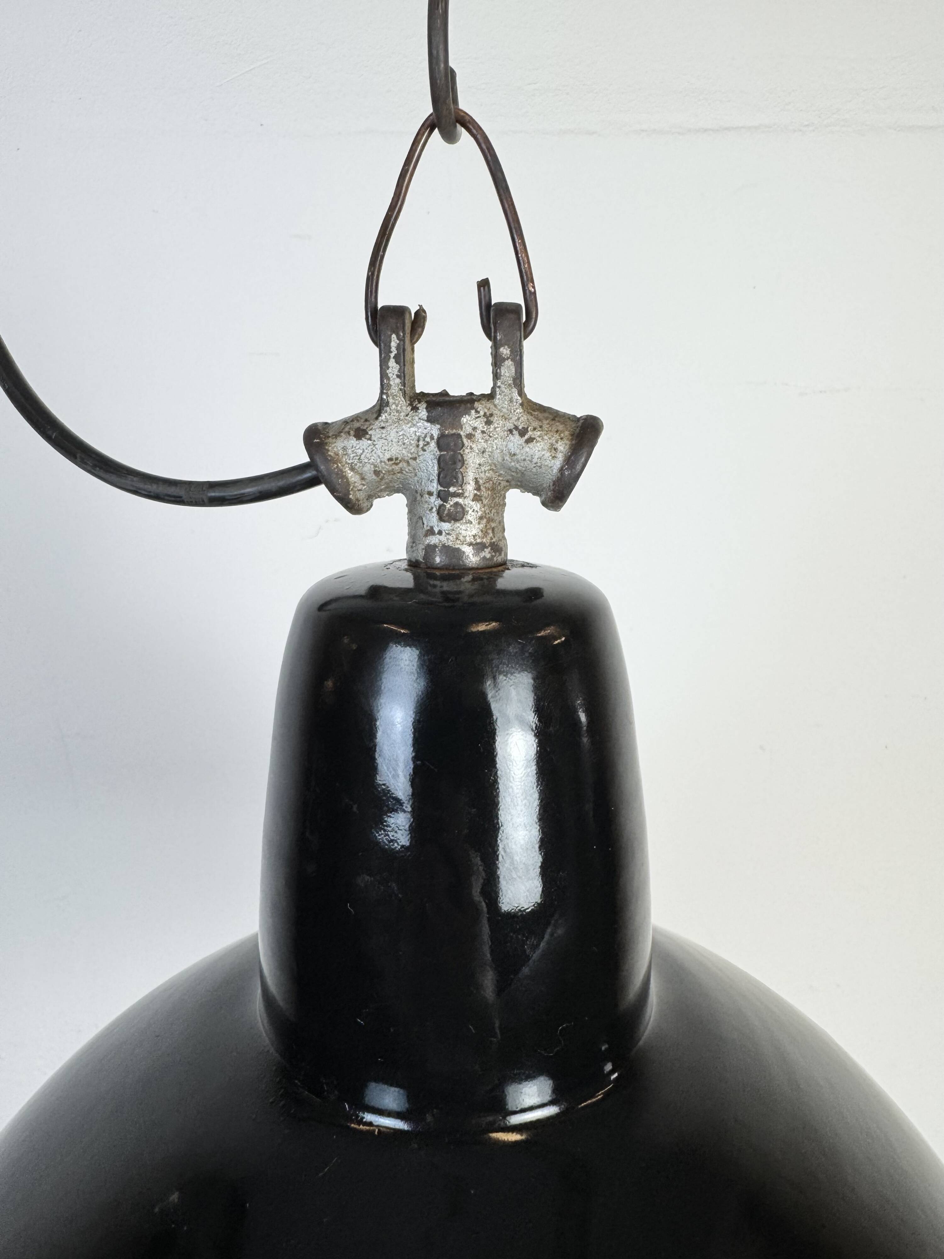 Industrial Black Enamel Factory Lamp with Cast Iron Top, 1950s