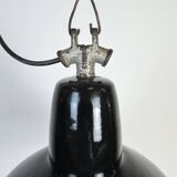 Industrial Black Enamel Factory Lamp with Cast Iron Top, 1950s