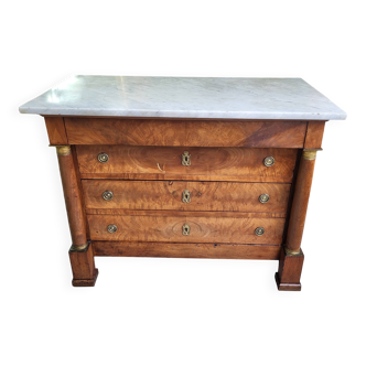 Empire commode in walnut with white marble top from the 19th century