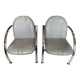 Pair of Souvignet armchairs, grey leather, chrome, 1980.