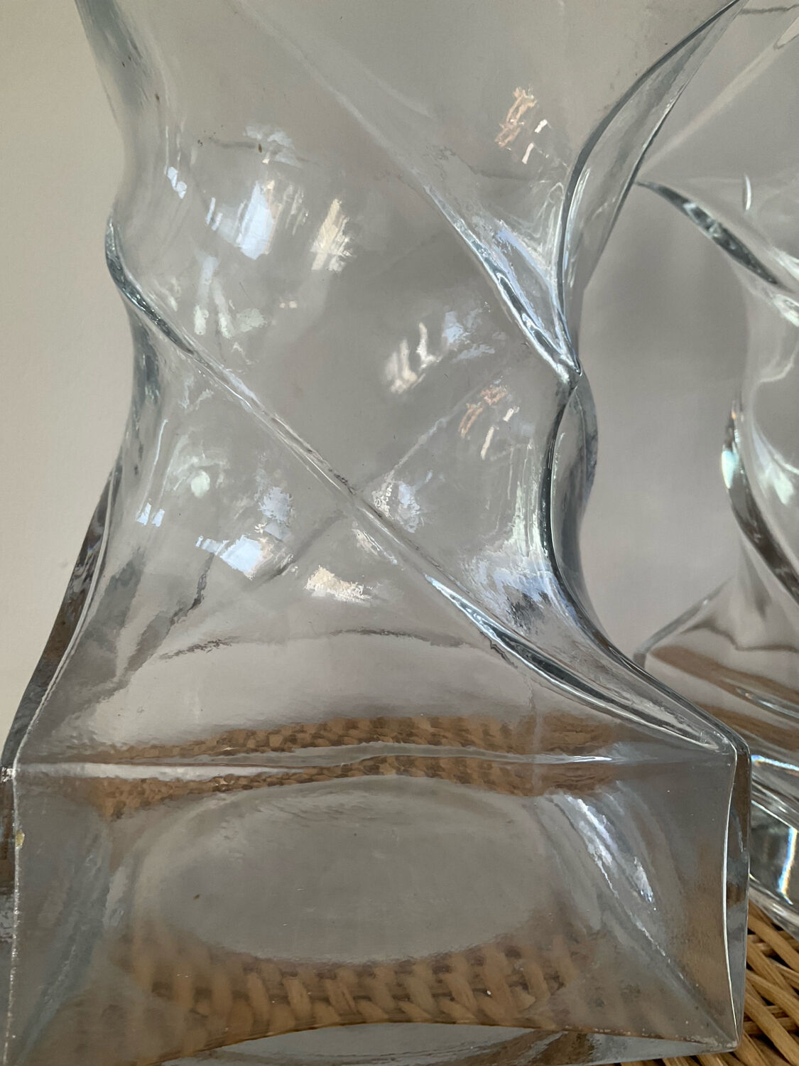 Pair of vintage twisted glass vases