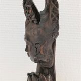 Wooden bust of woman with floral headdress sculptural work of the 60s-70s