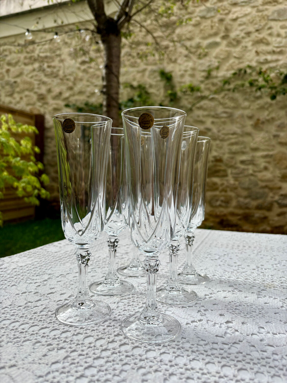 Lot of 6 Cristal d'Arques Auteuil champagne glasses.