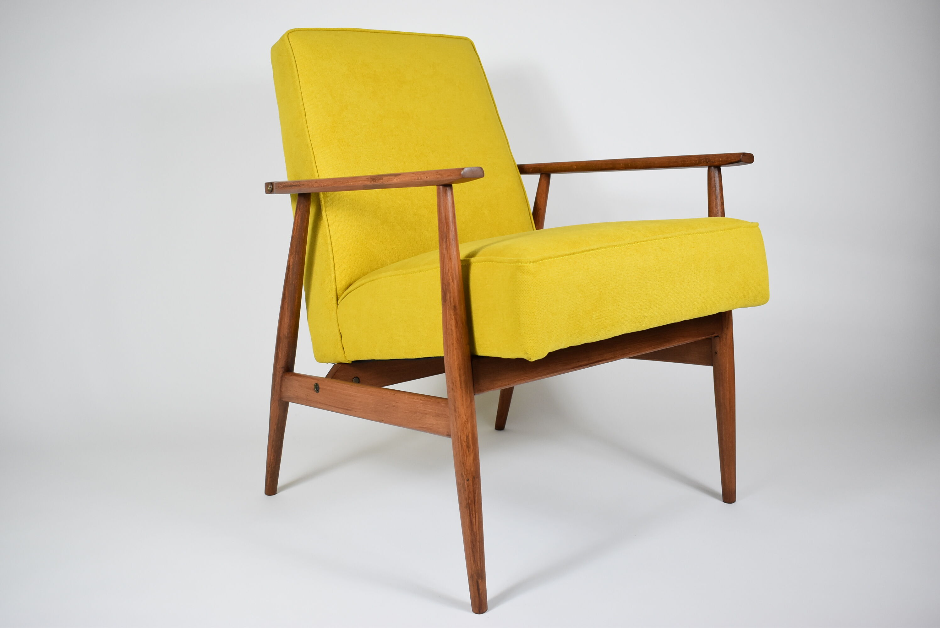 Original vintage armchair "FOX", designer Henry Lis, 1970s, fully restored, yellow