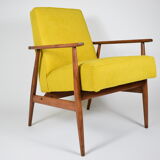 Original vintage armchair "FOX", designer Henry Lis, 1970s, fully restored, yellow