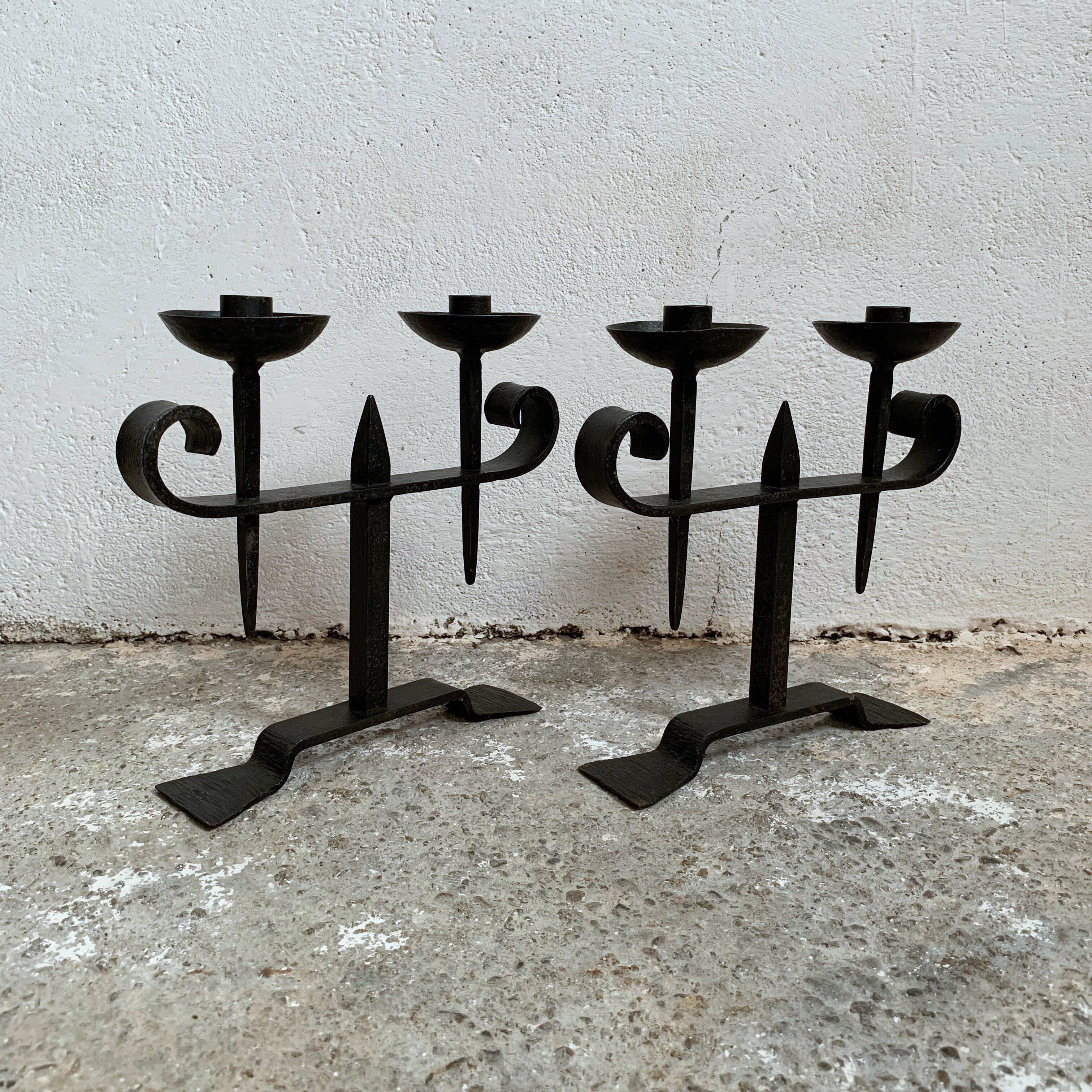 Paire de chandeliers fer forgé 2 lumières
