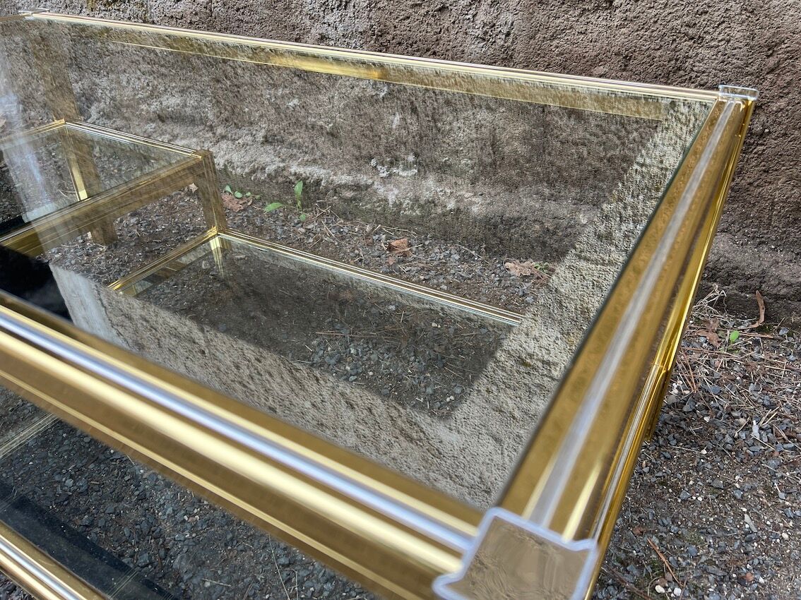 2-level coffee table Roche Bobois Hollywood Regency style brass and glass 70s