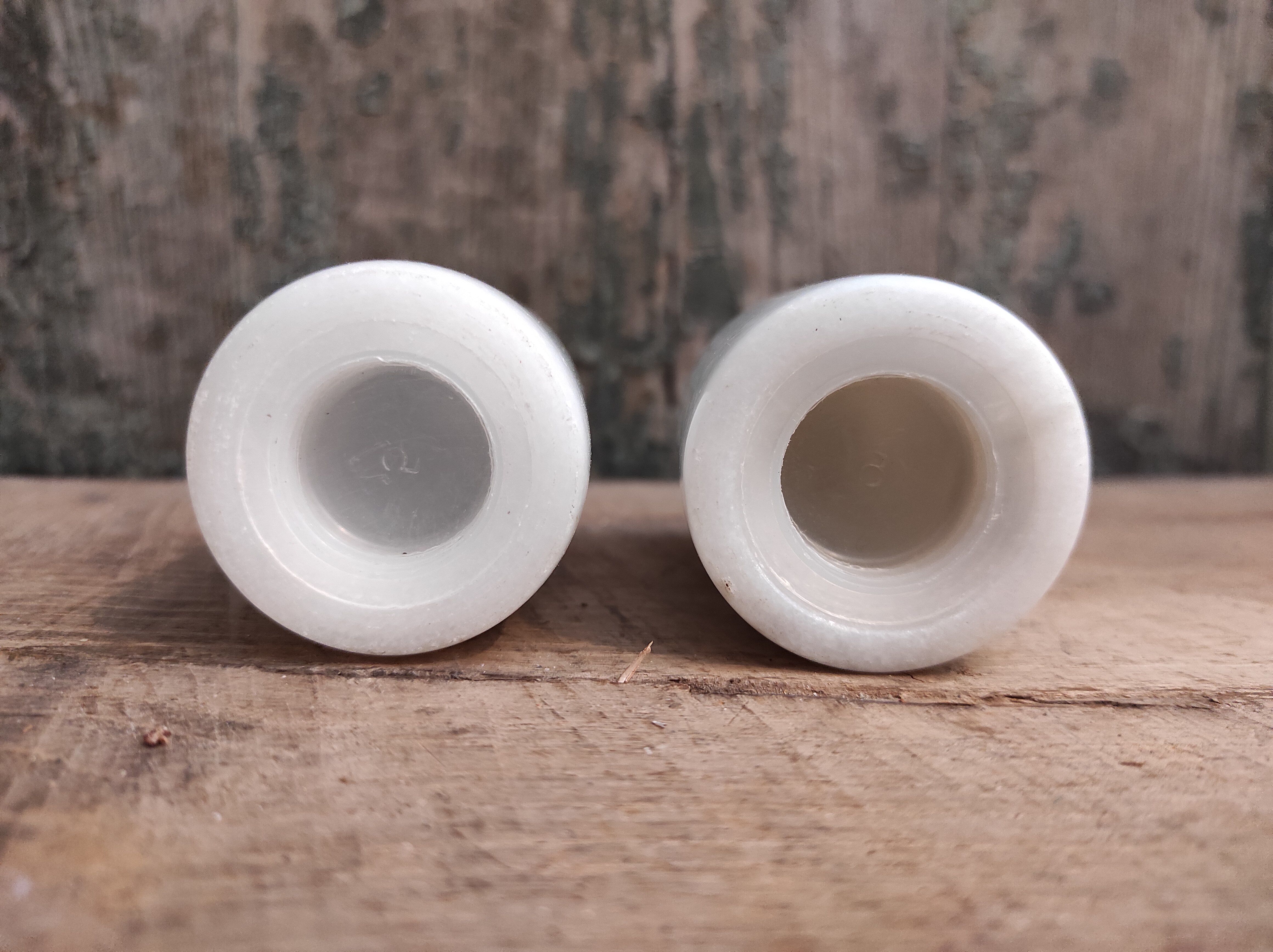 Vintage French salt and pepper shakers, in marble