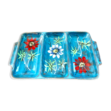 Glazed ceramic dish with flowers 50s
