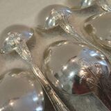 12 silver plated soup spoons by Boulenger, Art Nouveau Chardons