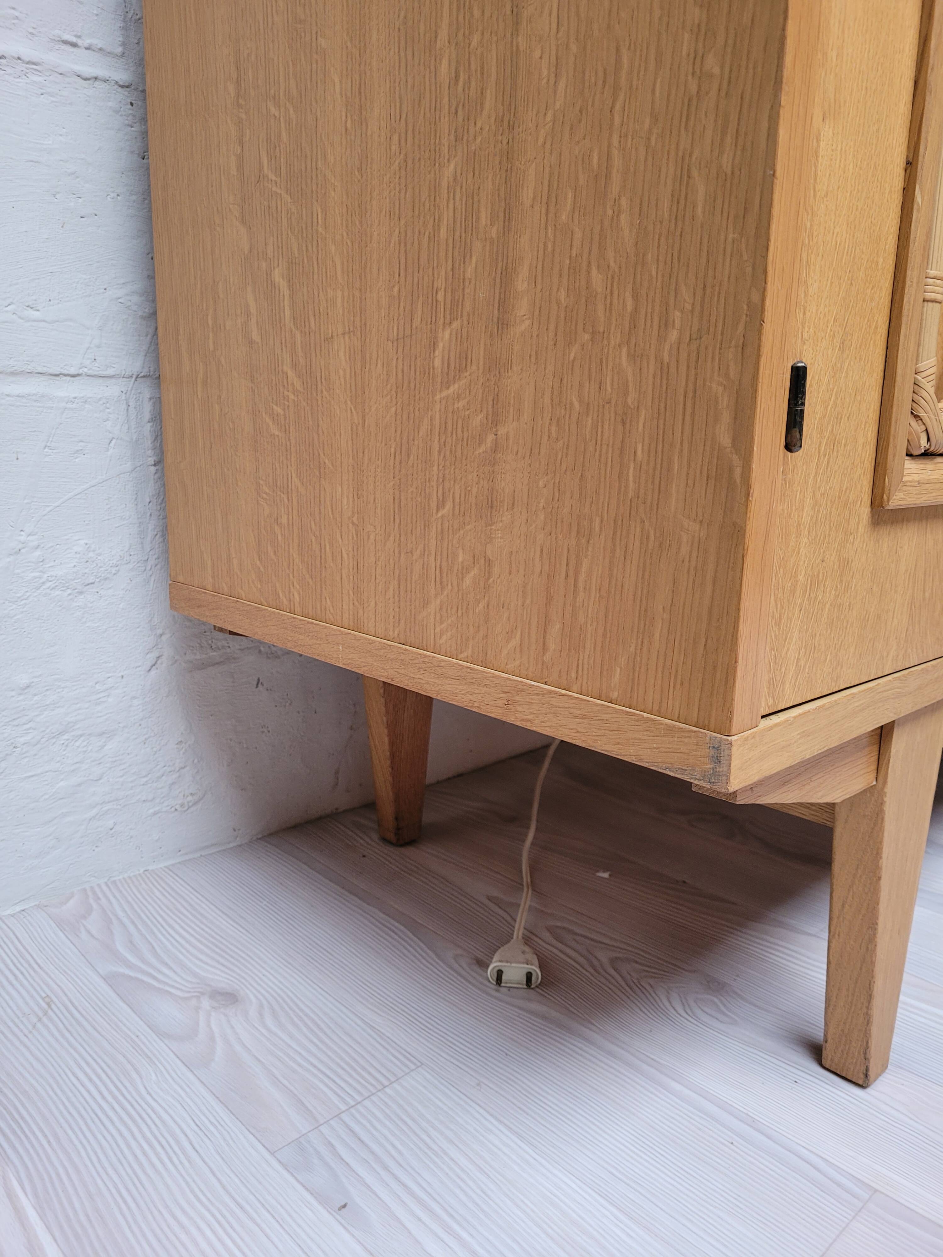 Wooden and rattan chest of drawers, 1960s