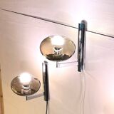 Sciolari, pair of chrome wall lights, smoked glass, Italy, 1970s
