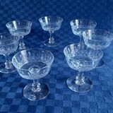 Set of 7 old champagne glasses in cut crystal