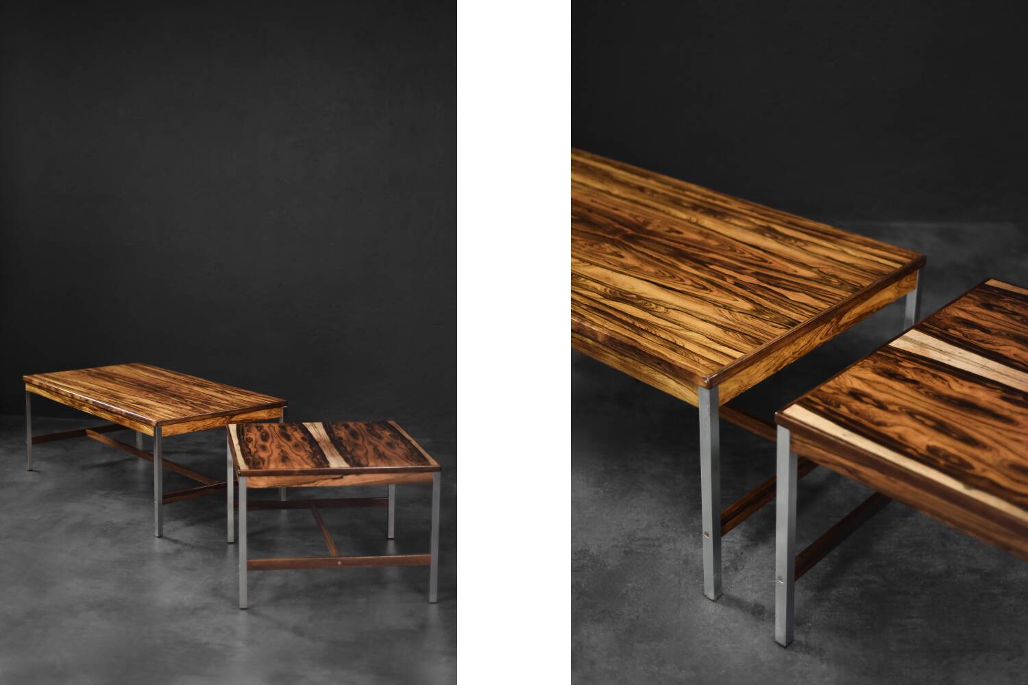 Vintage Mid-Century Modern Swedish Square Rosewood and Aluminium Coffee Table