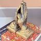 Vintage Gold-Tone Bookend Praying Hands Decorative Bronze Sculptural Book Holder
