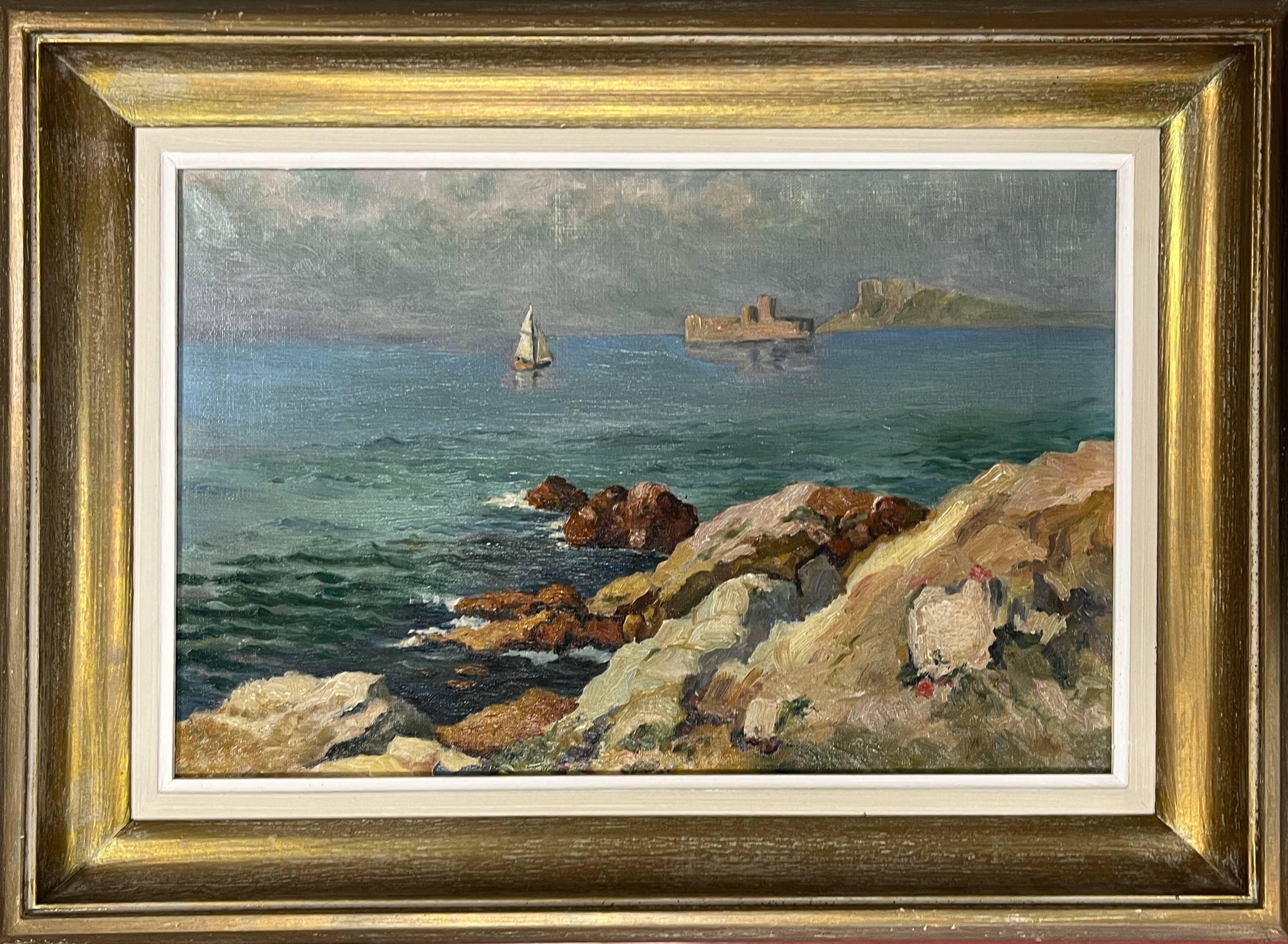 HST Mediterranean Marine Marseille painting? circa 1950 + frame
