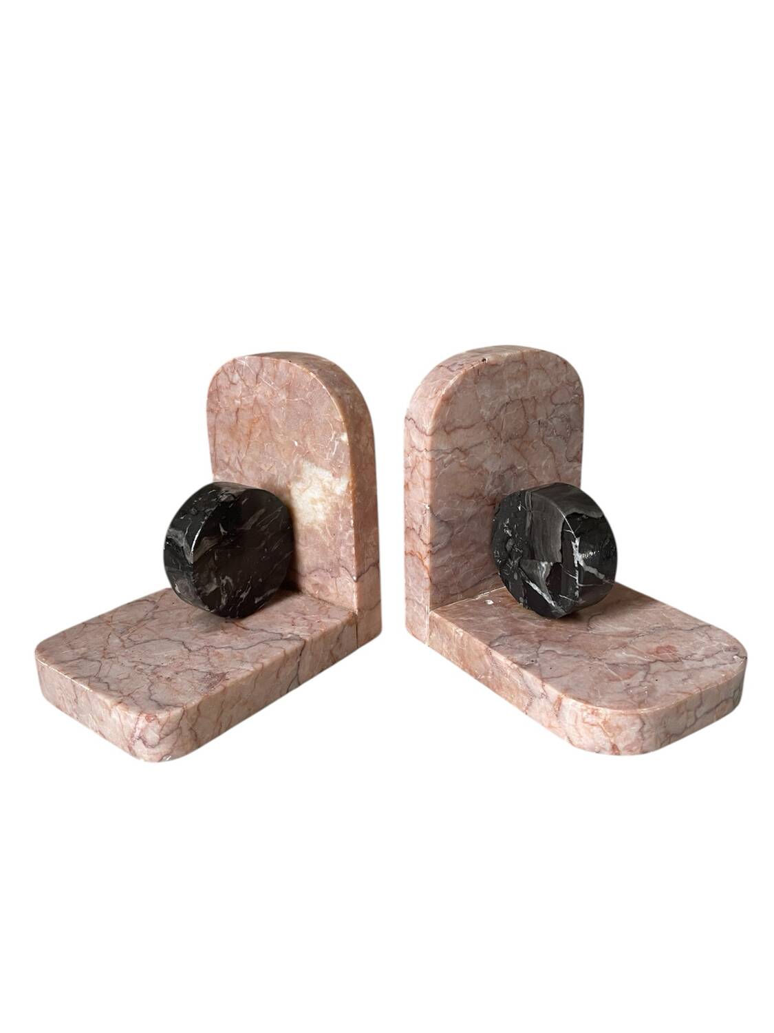 Paire de serre-livres livres en marbre rose et gris