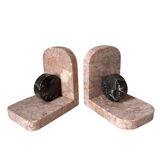 Paire de serre-livres livres en marbre rose et gris