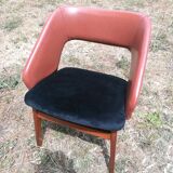 Fauteuil vintage skaï et velours SNA Roset