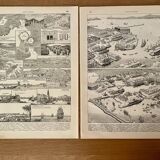 Set of 2 lithographs on the ports of 1897