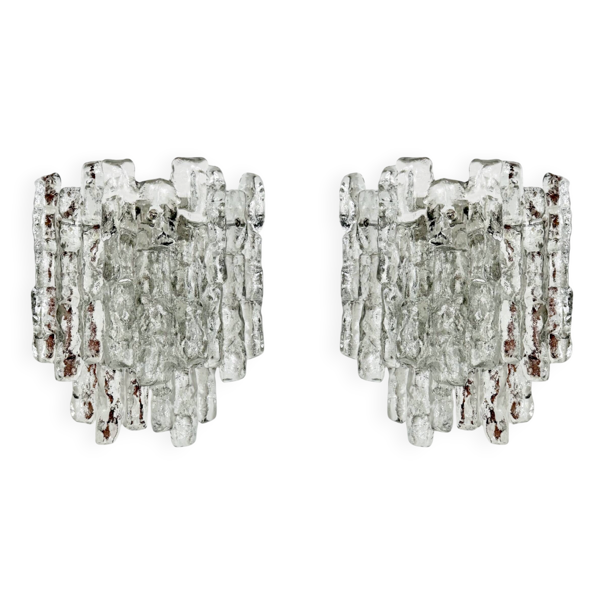Set of 2 Austrian Ice Glass Wall Lamps by J.T. Kalmar