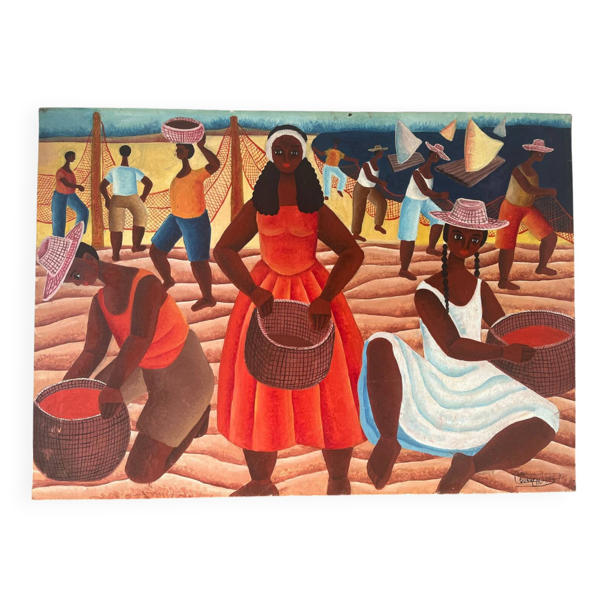 Brazilian fishing scene "Puxada de rede" signed