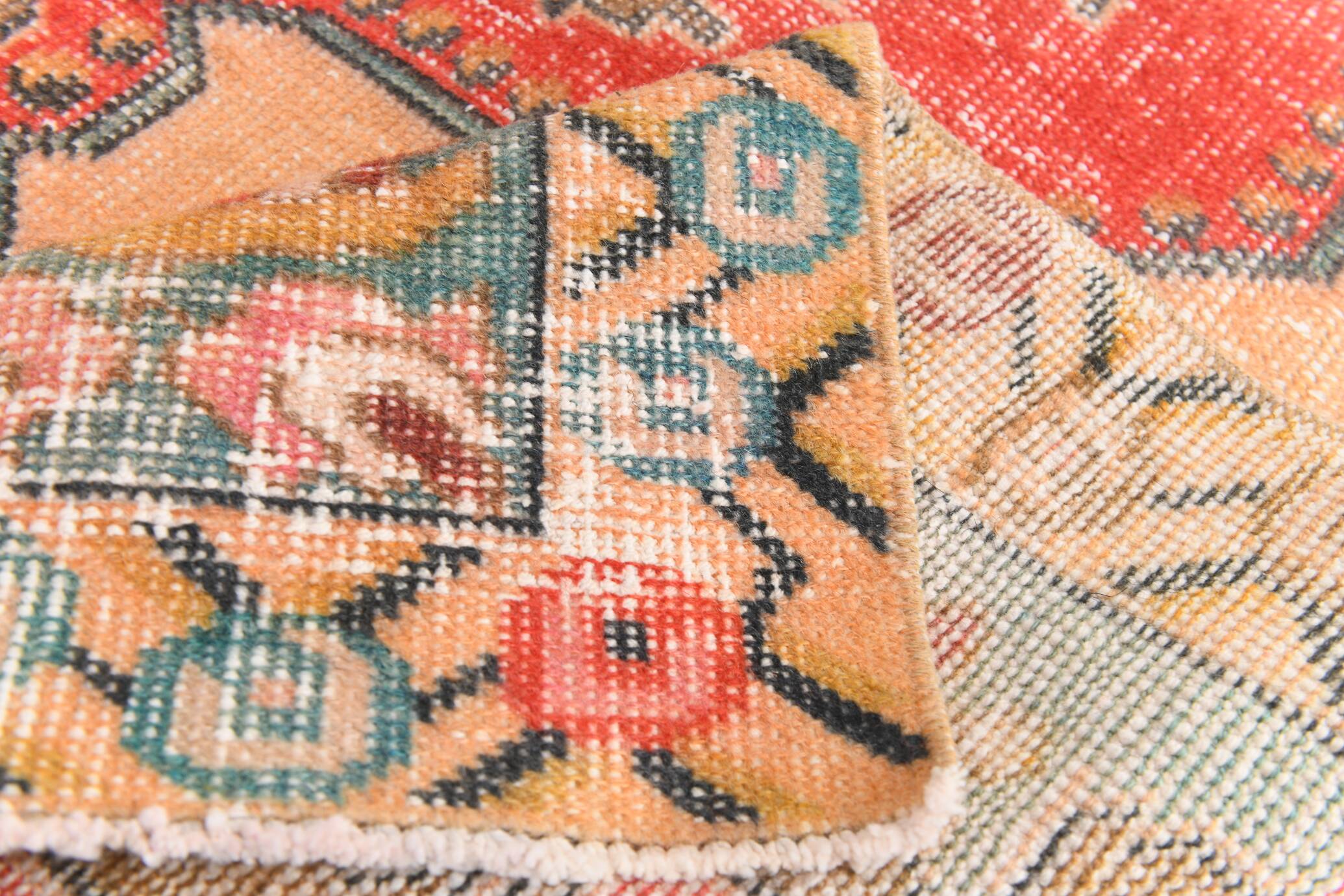 4x7 Orange Red Geometric Oriental Vintage Rug, 134x218Cm