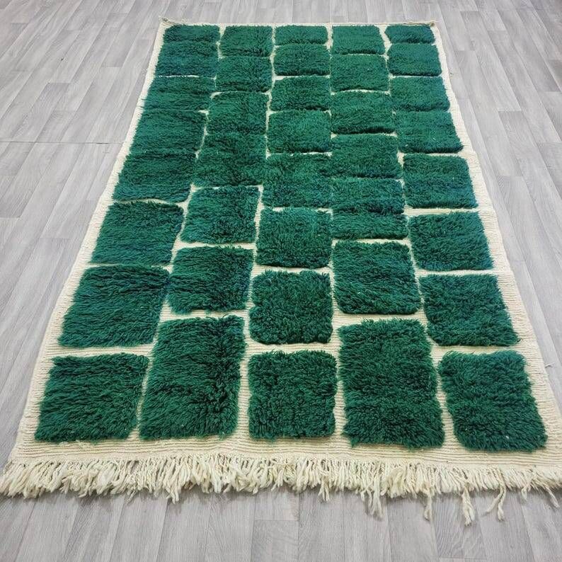 Tapis en laine pure fait main traditionnel vert traditionnel 1,5/2,5 m