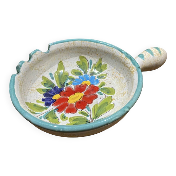 Poêlon cendrier en céramique motifs fleurs Vintage