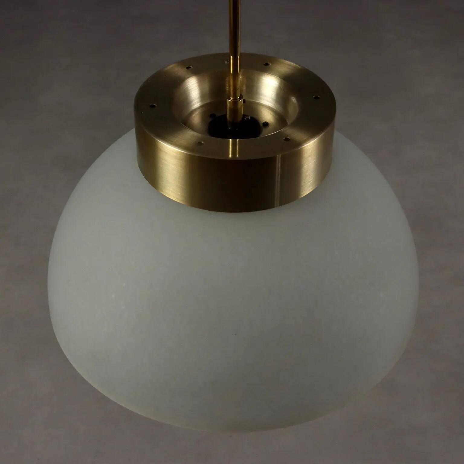 Vintage ceiling light in brushed aluminium and glass, 1960s design.